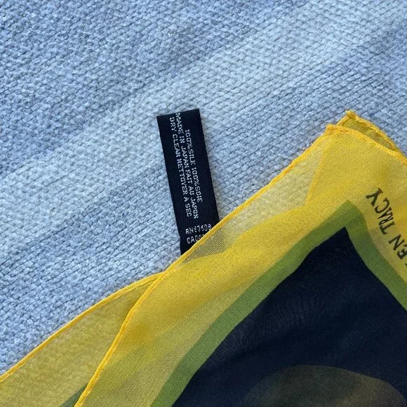 ELLEN TRACY 100% Silk Made in Japan Oranges/Limes Long Scarf 13" wide LOVELY VGU - Picture 4 of 6